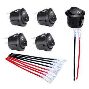 船型翘板开c关 圆形改装开关 2档2脚 ON-OFF 带线热压 端子 15CM