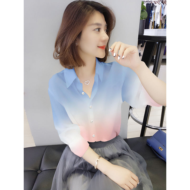 肩宽显瘦上衣女夏拼色衬衫女长袖新款韩版潮气质宽松小众设计感衣
