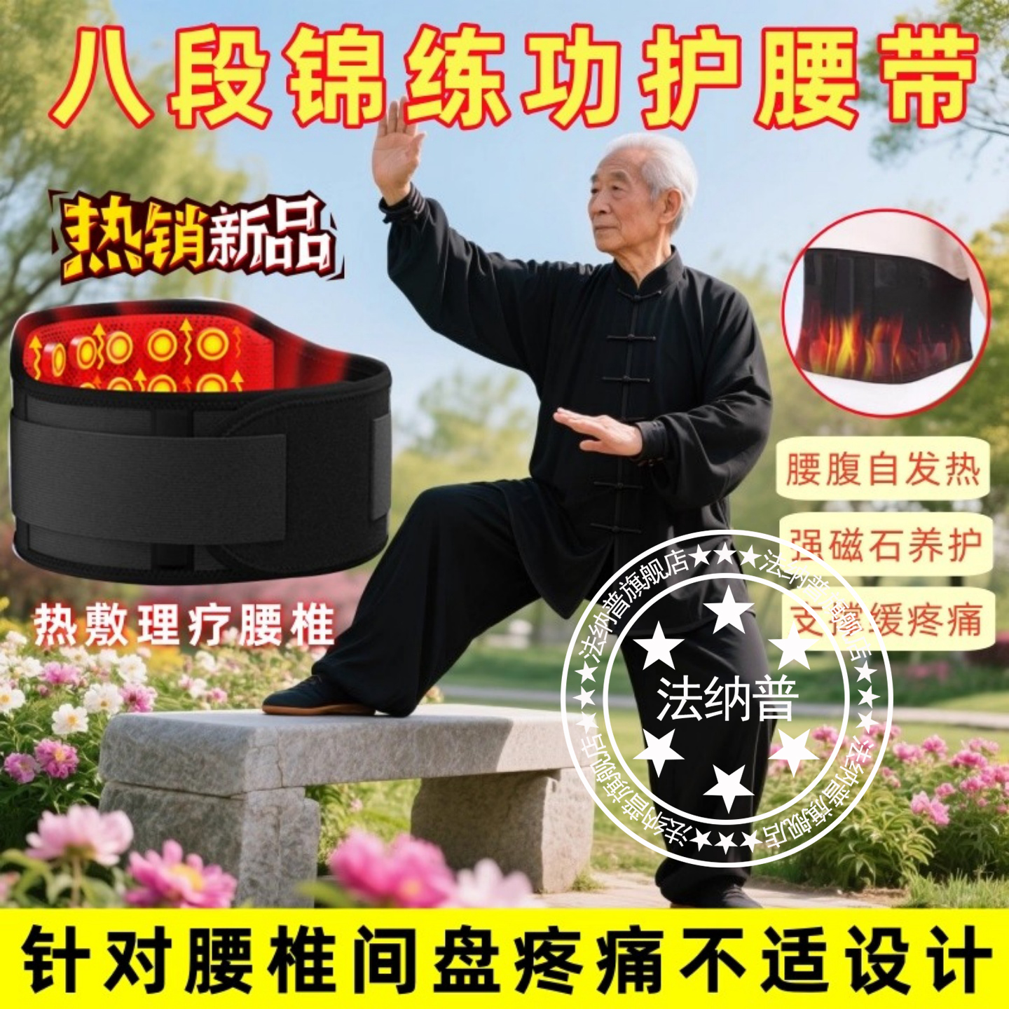 自发热护腰带八段锦训练运动护腰