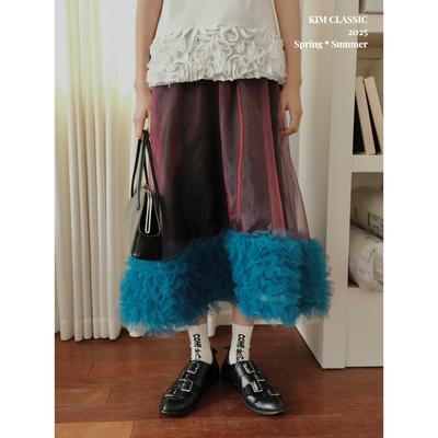 KIM Classic「Blue Candy」有光纱拼接蛋糕下摆蓝色网纱半身裙