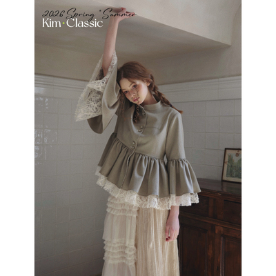 KIM Classic「Glimmer」立领拼接蕾丝花边宫廷西装