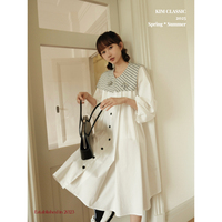 KIM Classic「Verbena」2026秋季海军领不规则花朵多褶设计连衣裙