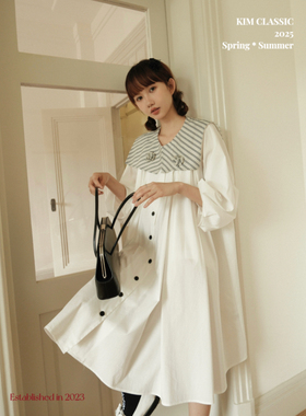 KIM Classic「Verbena」海军领轮廓感不规则花朵多褶位设计连衣裙