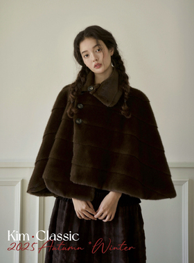 KIM Classic「Wheat」小魔女斗篷条纹肌理环保水貂毛拆卸领皮草