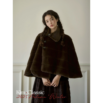 KIM Classic「Wheat」小魔女斗篷条纹肌理环保水貂毛拆卸领皮草
