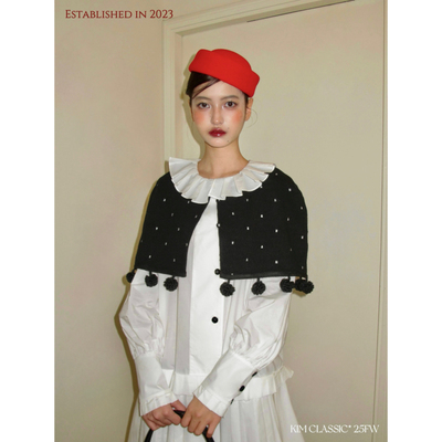 KIM Classic「Grape Jam」日本面料蝴蝶结提花毛球装饰小波点披肩