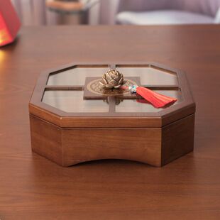 糖果盒木质多层旋转中式家用客厅分格带盖干果瓜子零食点心水果盘