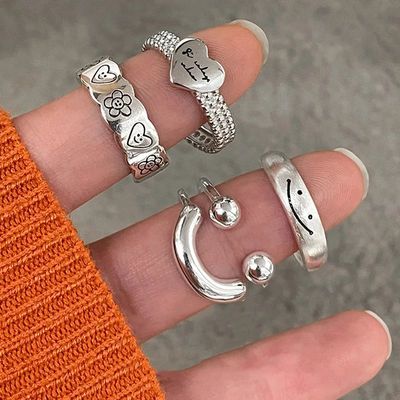 Fashion Silver Color Smile Shape Ring for Women Fine Jewelry