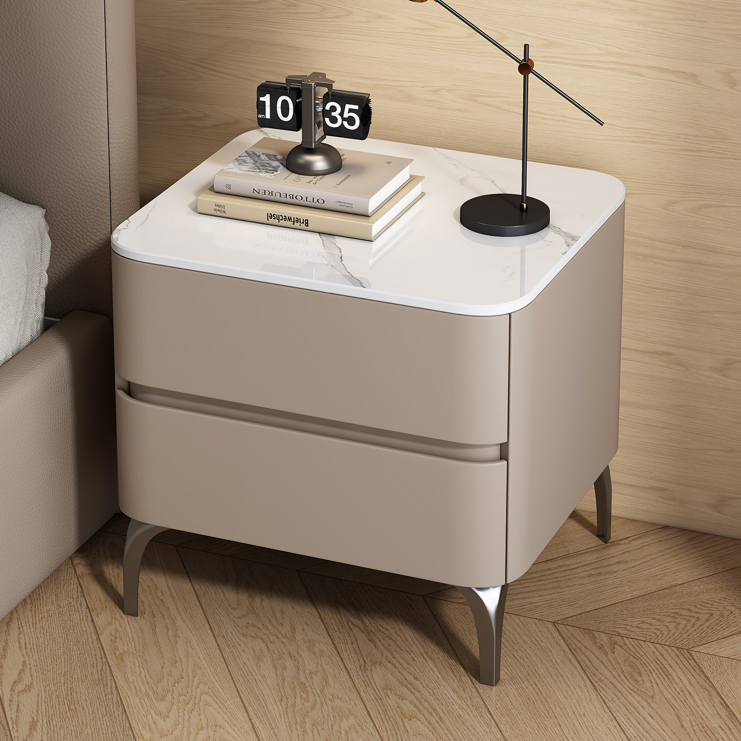 全友家居全实木岩板床头柜简约现代松木小型猫抓皮2025新款卧室床