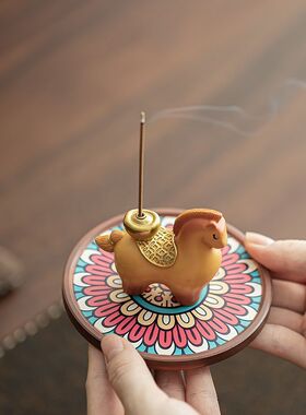 国潮暴富马马上有钱香插摆件中式茶道香插新年小礼物线香摆件香道