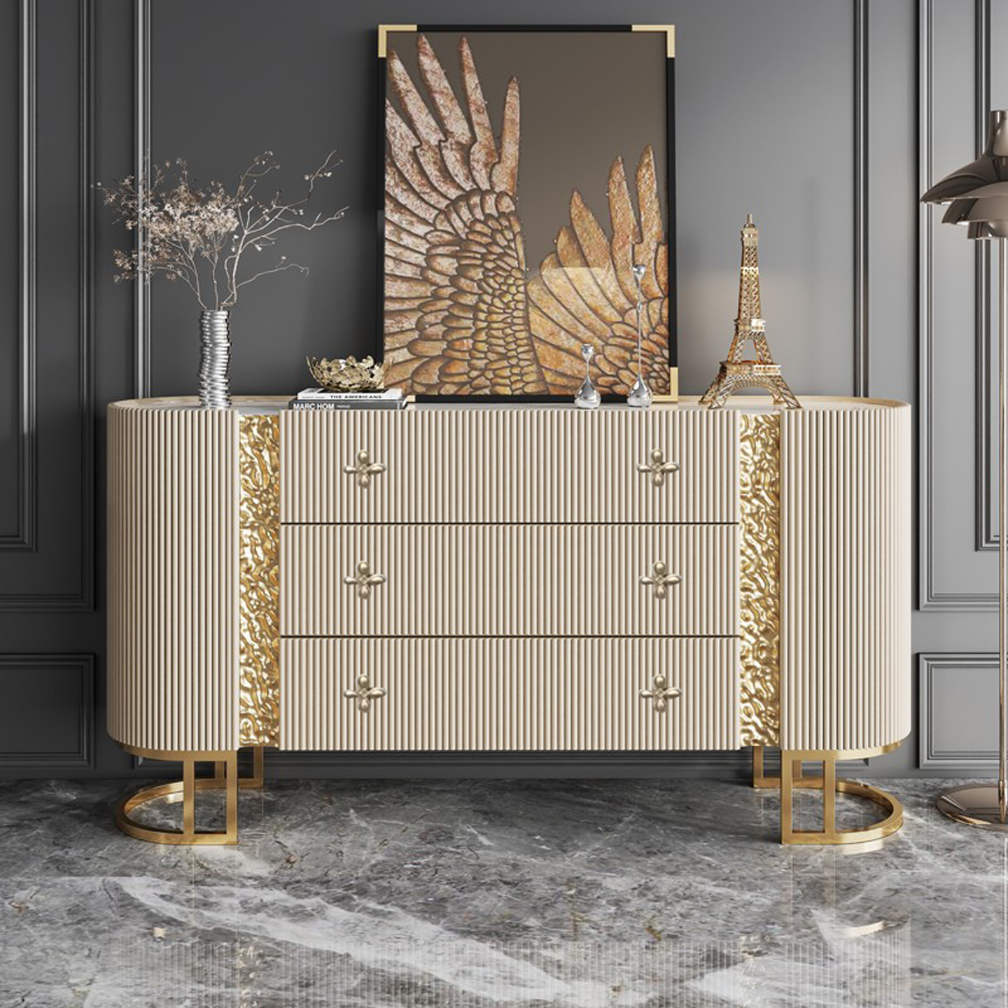 全友家居意式轻奢餐边柜客厅玄关门厅隔断实木入户鞋柜卧室储物床