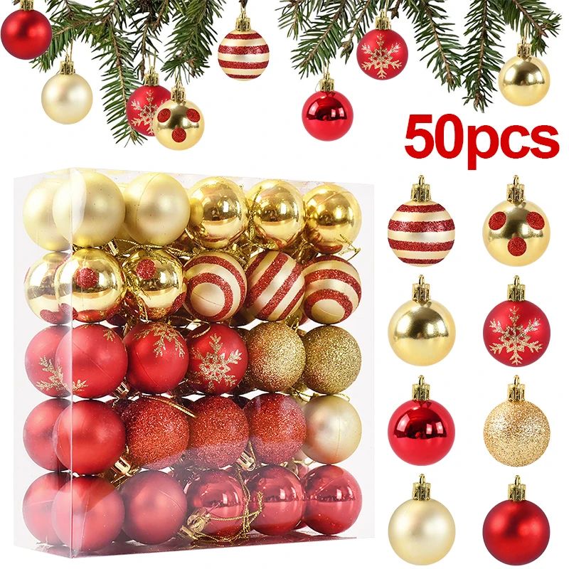 50Pcs Christmas Tree Balls Ornament Xmas Trees Hanging Baubl