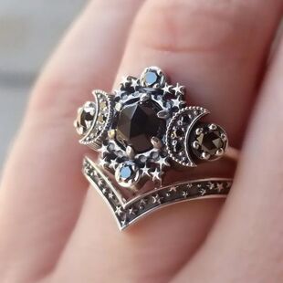 New Gothic Universe Moon Ring Set for Women Vintage Creative
