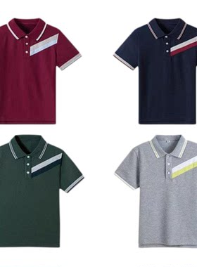 校服童装拼色翻领短袖男童polo衫