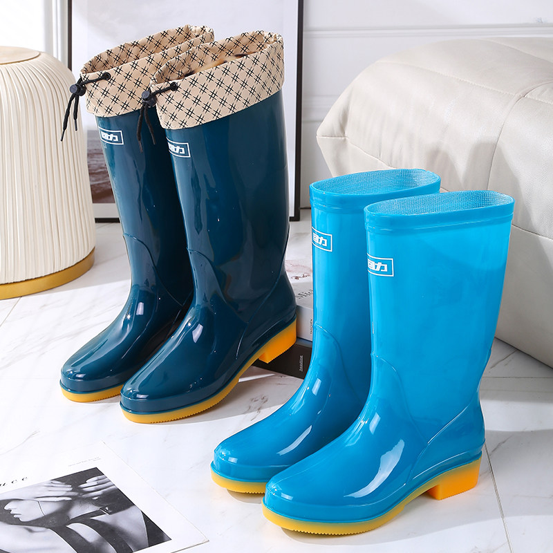 回力雨鞋女款高筒水靴牛筋底防水鞋女中筒胶鞋劳保鞋加绒厨房防滑