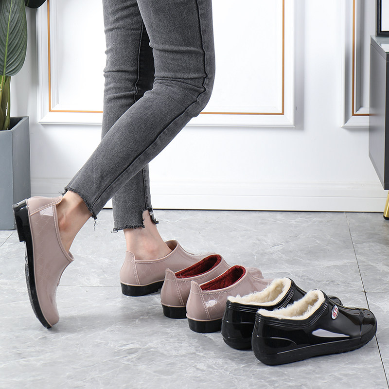 回力雨鞋女低帮水鞋加棉雨靴耐磨防滑防水加绒套鞋女劳保浅口胶鞋