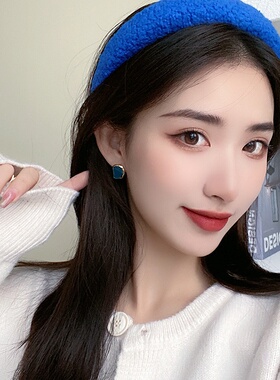 韩国复古风bv绿色圈圈毛线发箍2022秋冬羊羔毛款ins小众海绵发卡