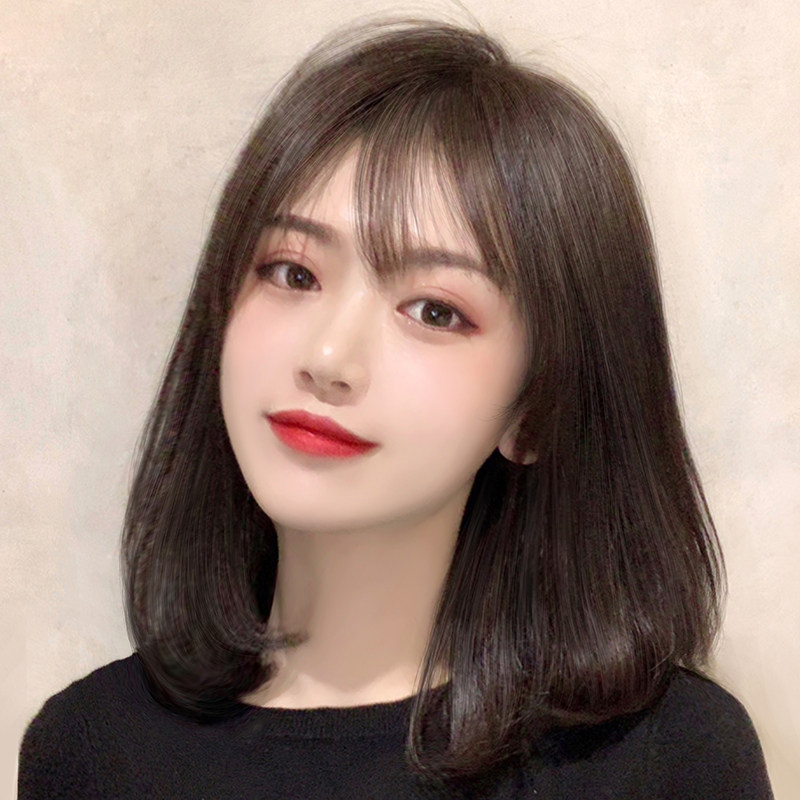 假发女长发全真人发2021年全头套时尚新J款发型真发锁骨短发波波