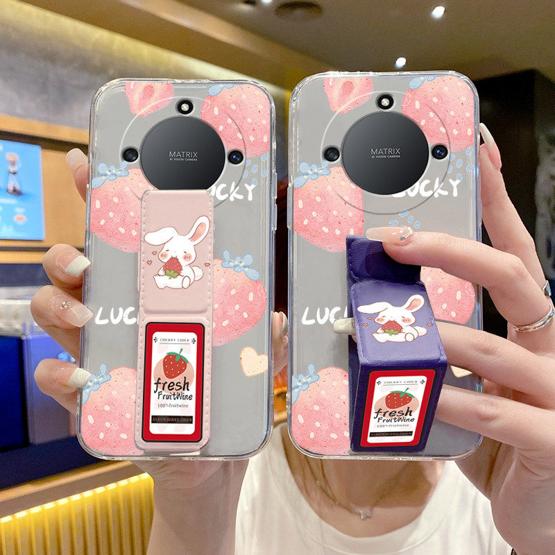 适用于荣耀X70手机壳透明新款WINRT透明X70i防摔X60草莓小兔50Pro桌面支撑honor磁吸折叠腕带60GT硅胶保护套