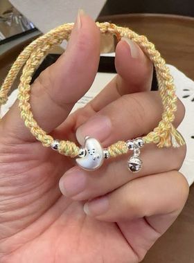 足银999精品香蕉转运珠铃铛手工编织手链送女友闺蜜情侣款手链