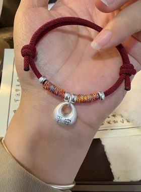银坨盘缠手链纯足银平安锁小胖福新中式国风情侣手绳送女友礼物