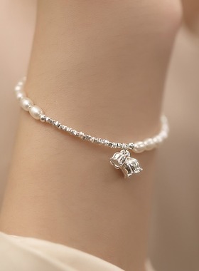 S925银手串铃兰花珍珠碎银手链百搭轻奢手工淡水珍珠七夕节礼物