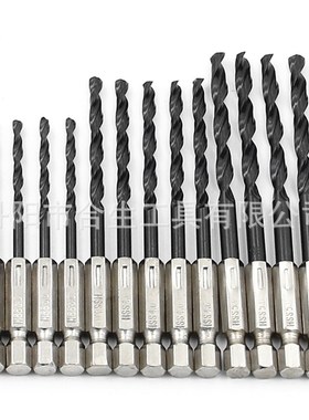 15PC六角柄黑色麻花钻 3mm4mm5mmH高速钢氮化电钻套装 木头金属开