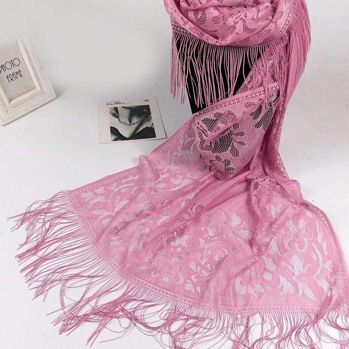 60x185流苏丝巾围巾女防晒丝巾女百搭镂空蕾丝丝巾春秋冬款头巾