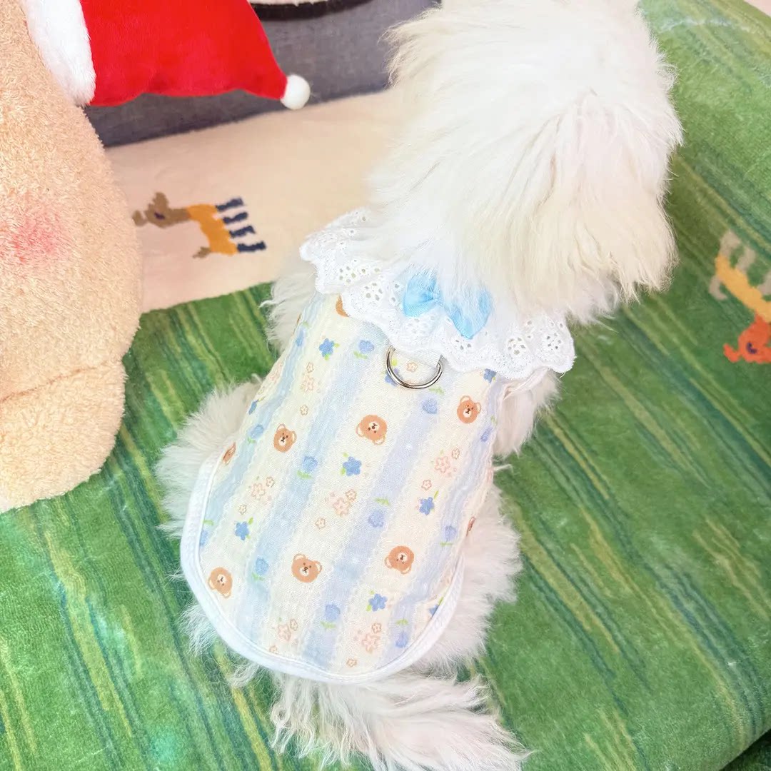 春夏棉质蕾丝花边马甲宠物狗狗猫咪衣服泰迪比熊布偶猫防掉毛透气