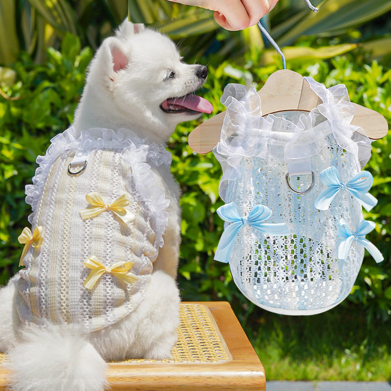 宠物夏季衣服背心狗镂空猫咪中小型犬泰迪博美短袖花边吊带可牵引