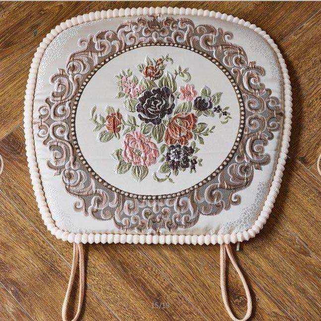 欧式刺绣坐垫椅垫高档加厚田园布艺餐桌椅子坐垫可拆洗凳子垫椅垫