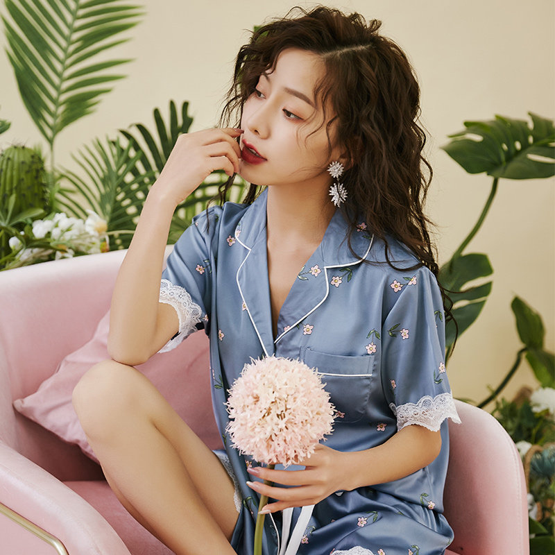 韩版睡衣女夏季冰丝两件套装短袖短裤薄款居家休闲家居服网红爆款