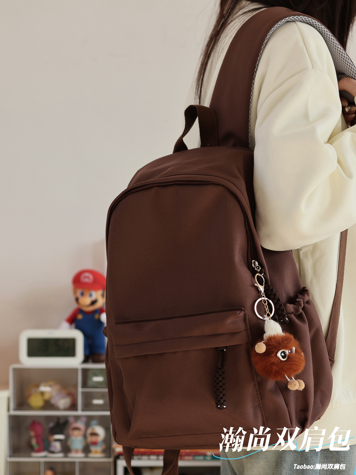 美拉德书包女大学生初中高中生极简风纯色双肩包男百搭大容量背包