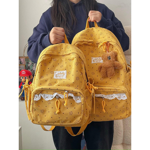 波点印花灯芯绒双肩包女学生上课通勤百搭书包初中女生高颜值背包