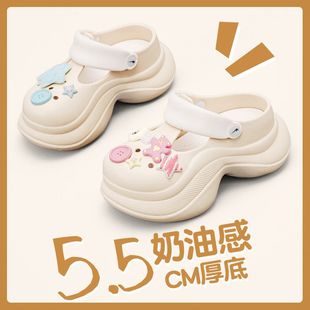三色纽扣女鞋 夏季 1610 2025新款 洞洞鞋 女百搭厚底软底增高拖鞋