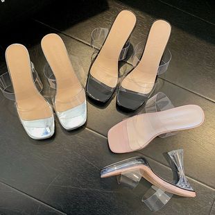 高跟鞋 2024夏季 葡萄妈同款 女凉鞋 外穿 新款 透明设计感水晶凉拖鞋