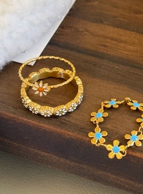 小雏菊钛钢不掉色戒指女金色花朵设计轻奢高级感时尚设计感指环