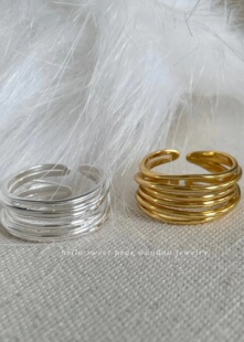 豌豆饰物 925银多层线条戒指设计师款 ins小众时尚个性食指戒潮