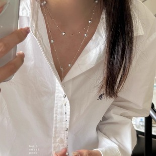 钛钢不掉色灰珍珠多层次项链女叠戴气质穿搭搭配毛衣链高级感大气