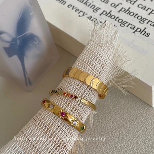 WANDOU设计感彩虹镶钻波光粼粼鱼鳞片戒指独特小众简约洗手不用摘