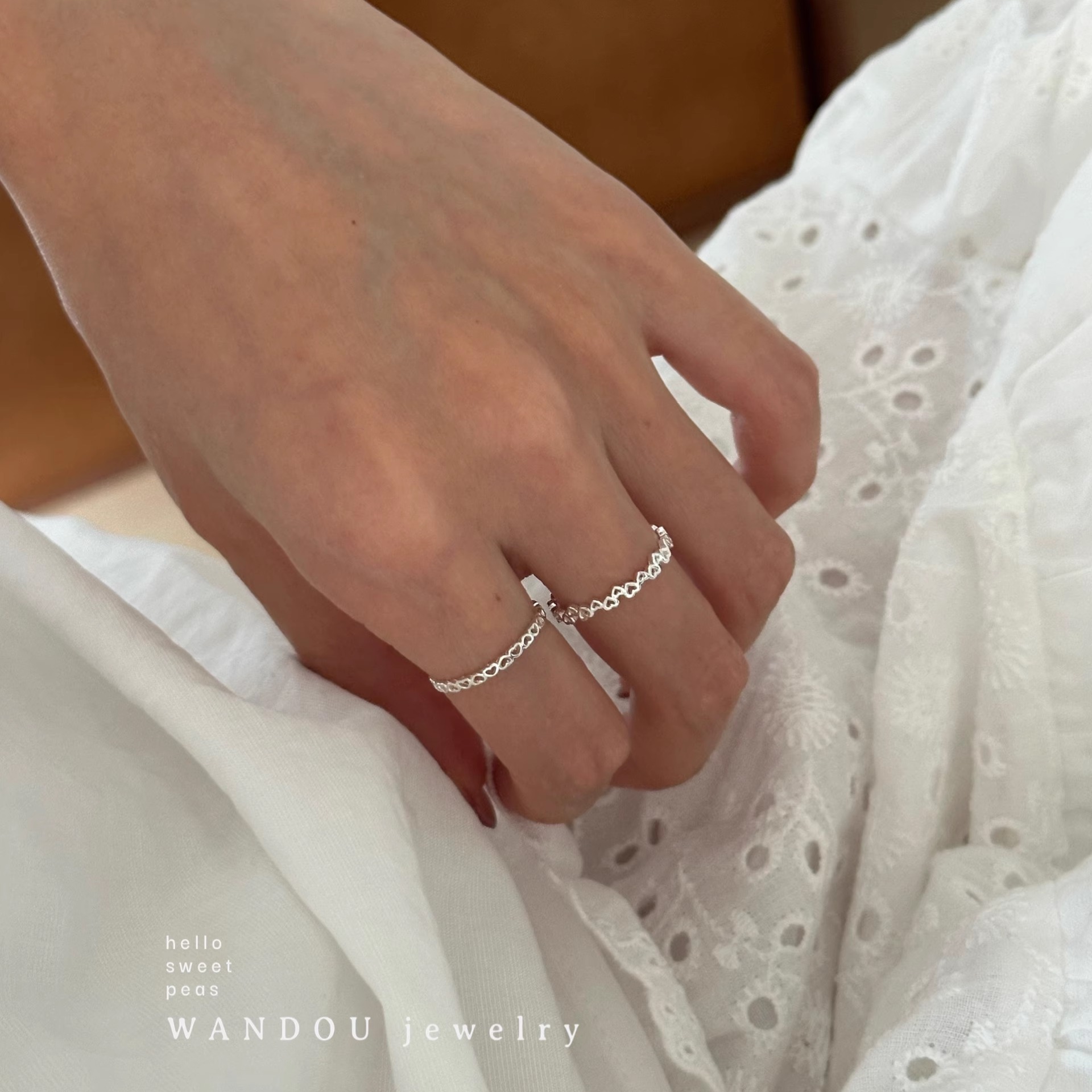 戒指豌豆饰物925纯银小爱心