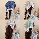 蕾丝三角头巾女夏法式 田园风少女丝巾氛围感发箍拍照百搭发饰花边