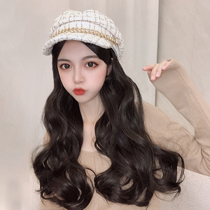 假发帽子一体女网红时尚海军帽小香风长卷发秋冬款自然百搭大波浪