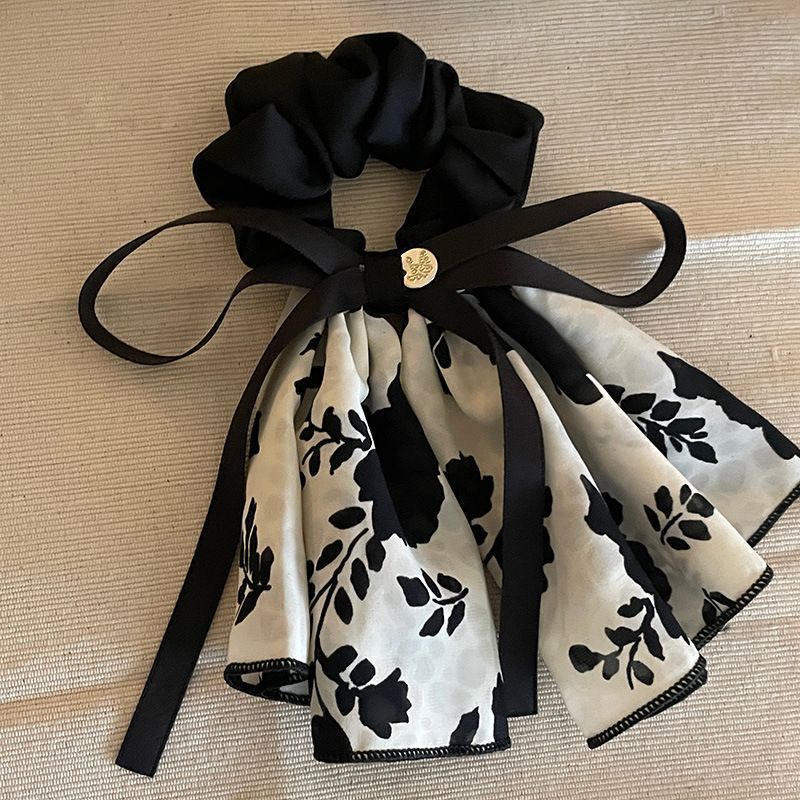 法式复古碎花蝴蝶结大肠发圈低马尾发绳女2025新款飘带头花橡皮筋