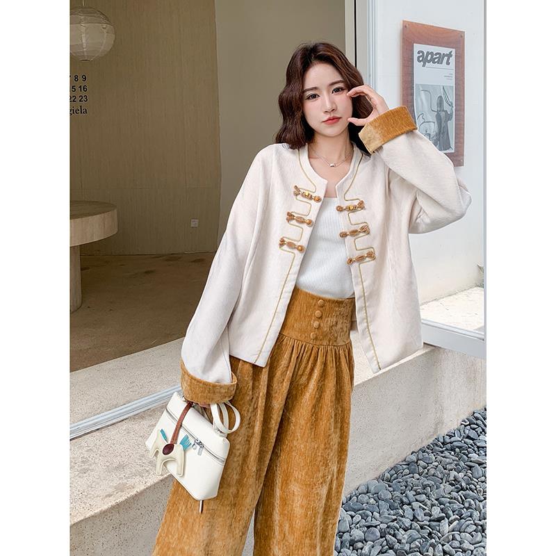 JOYIASS淑女气质穿搭两件套2025秋冬高级感覆古新中式盘扣外套高