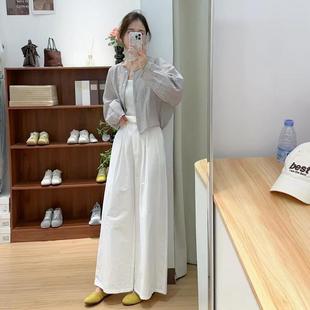 JOYIASS2025秋季新款小个子九分直筒阔腿裤三件套装吊带针织开衫