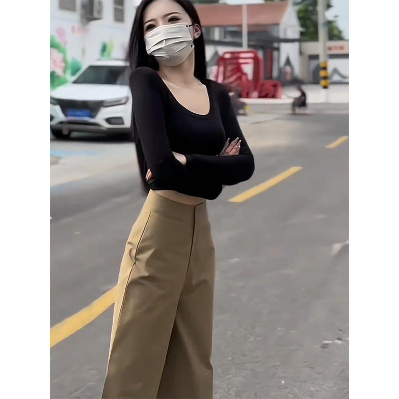 JOYIASS欧货西装阔腿裤春秋新款长袖T恤小个子宽松显瘦休闲直筒裤