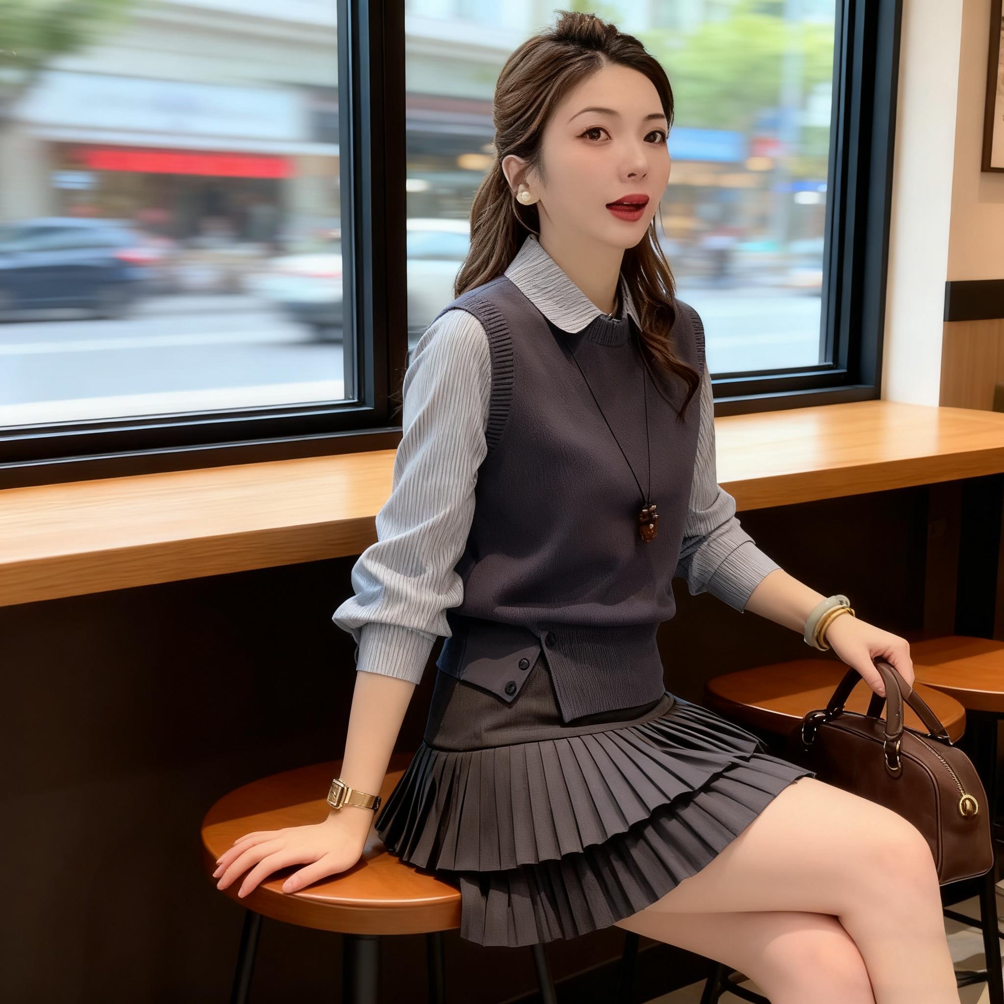 JOYIASS时髦假两件条纹衬衫2025秋季新款韩系学院风上衣百褶半身