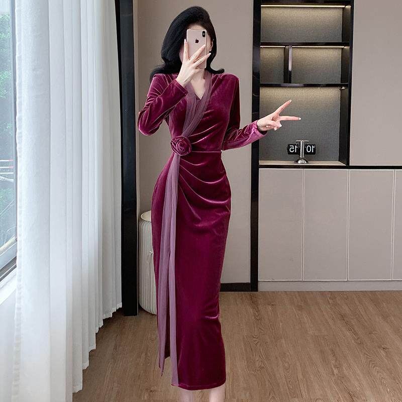 RIERA法式高级感年会宴会生日礼服裙女秋冬气质名媛高端精致长袖