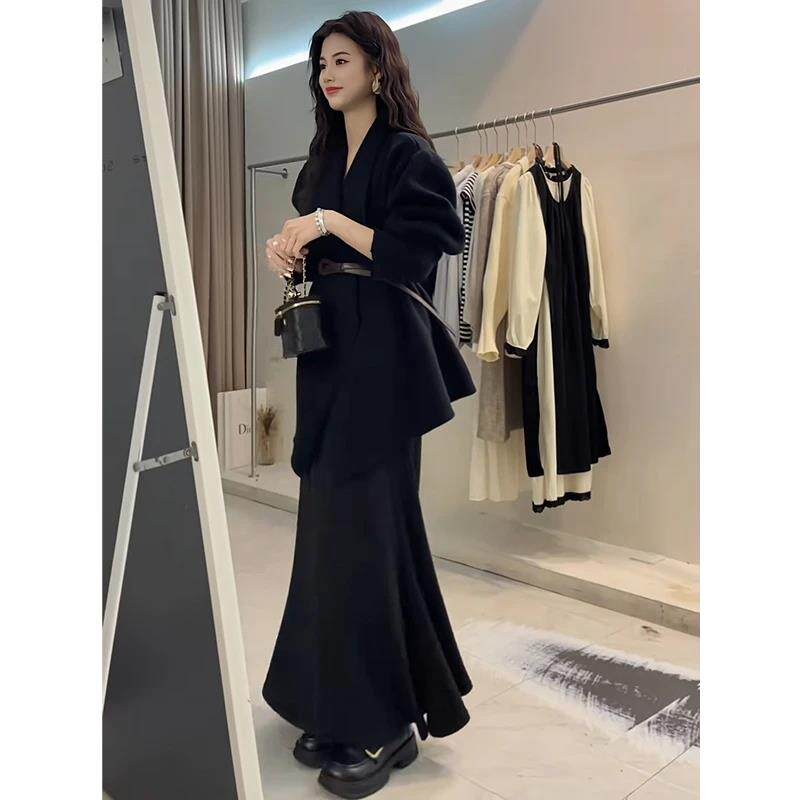 JOYIASS秋冬季新款御姐轻熟风穿搭女高级设计感别致修身显瘦黑色